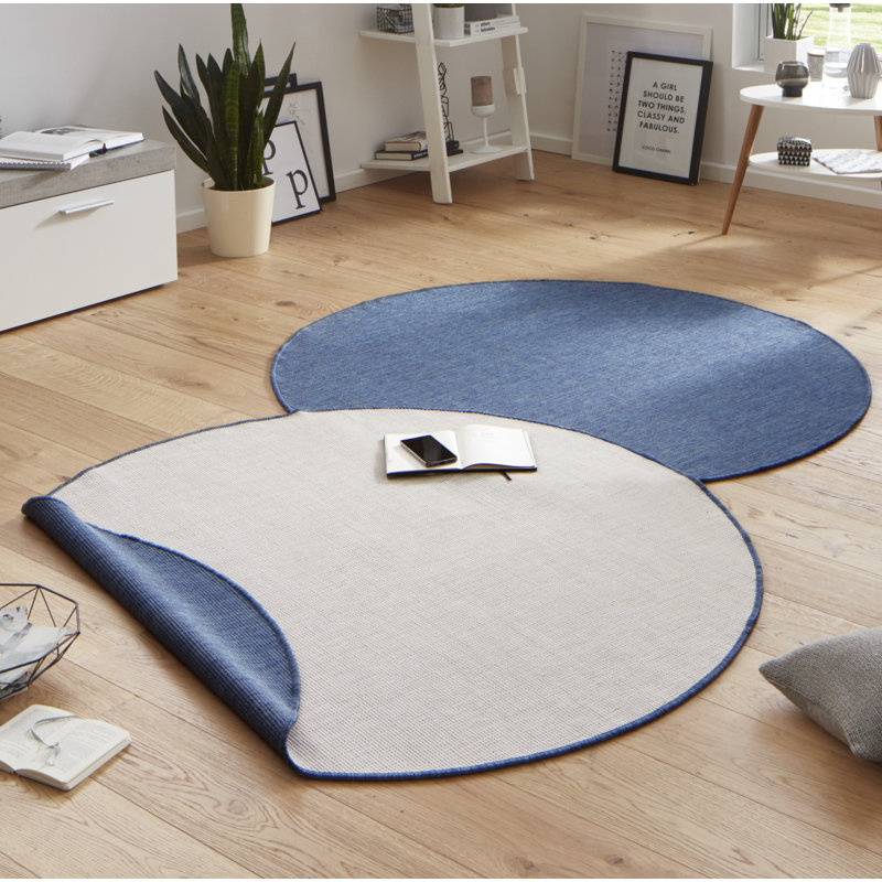Miami Flatweave Blue Rug, Round 200cm