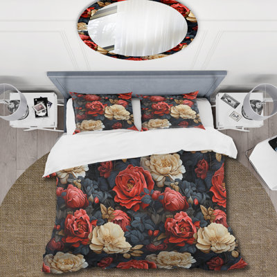 Red Victorian Opulence Floral Pattern IV Floral Duvet Cover