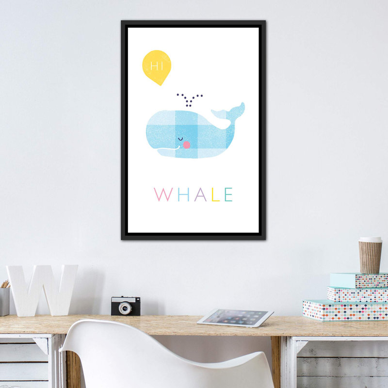 «W Is for Whale» - impression, Pas de tapis, H 40 po x l 26 po x P 1,5 po, Toile avec cadre noir patiné