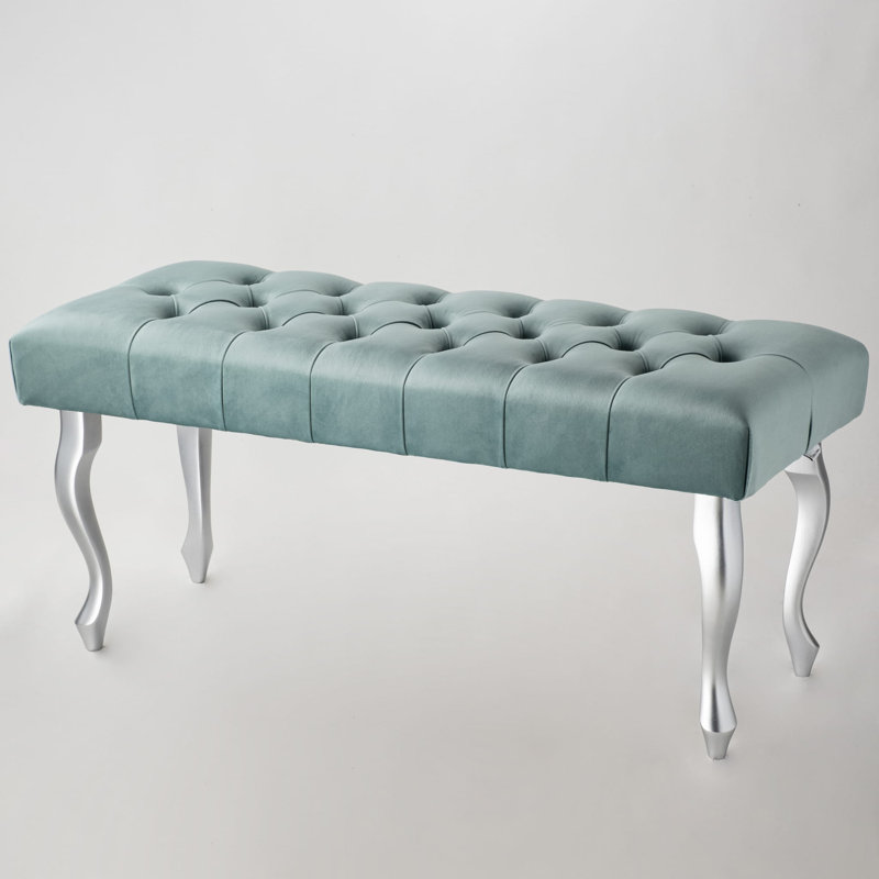 Jerez Velvet Upholstered Bench, Mint/Silver, H40 x W100 x D30cm