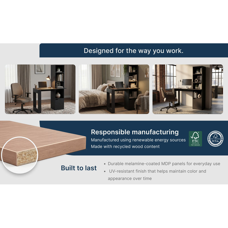 Ripley Writing Desk With Bookcase and Cabinet, Office, Black