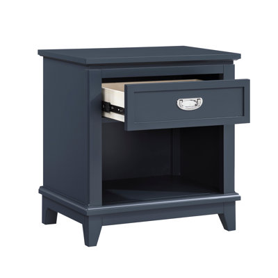 Navy Blue Finish Nightstand with Storage Drawer and Bottom Shelf, Classic Style for Bedroom Furniture