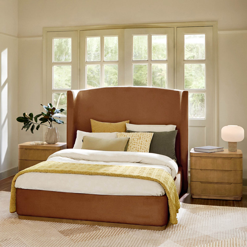 Ensemble de chambre à coucher 4 pièces en bois massif avec placage de chêne Fedor, Grand lit, Caramel