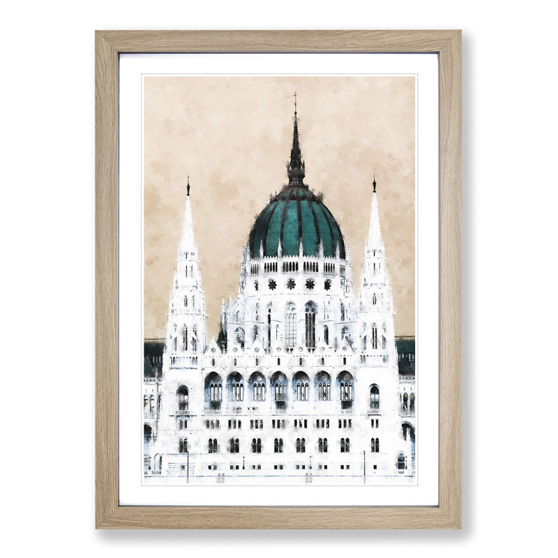 Parliament Building in Budapest - Picture Frame Graphic Art Print, 87cm H x 62cm W x 2cm D, Oak Framed