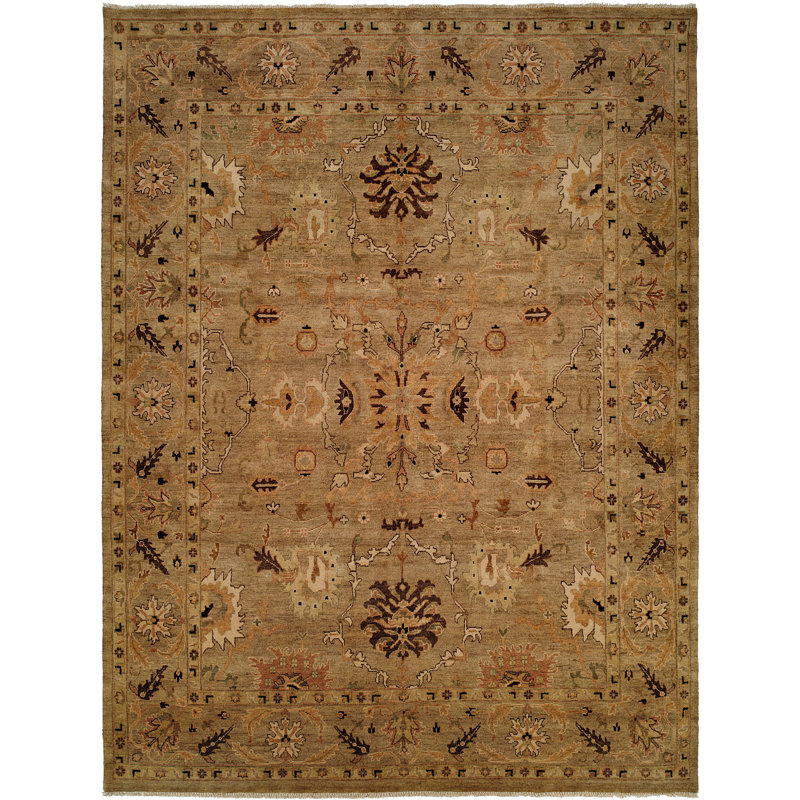 Wool Oriental Area Rug in Brown, Rectangle 9' x 12'