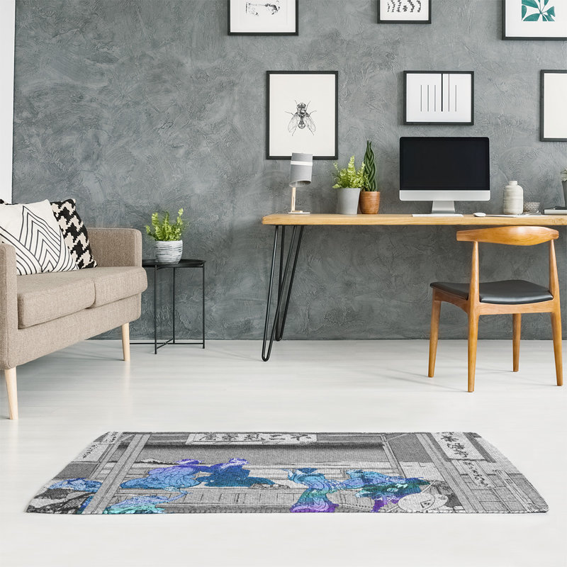 Tapis bleu / gris Yoshida at Tokaido, Rectangle 3 pi x 5 pi