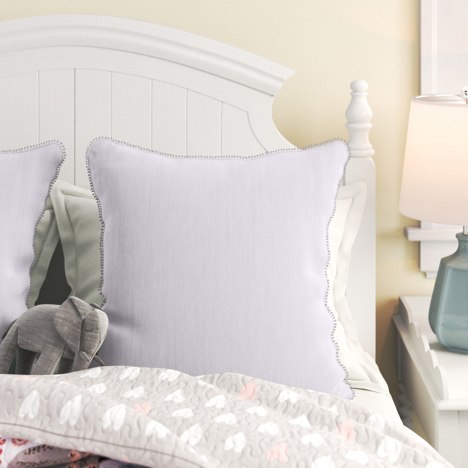 Garter Pom-poms Linen Throw Pillow, Lavender