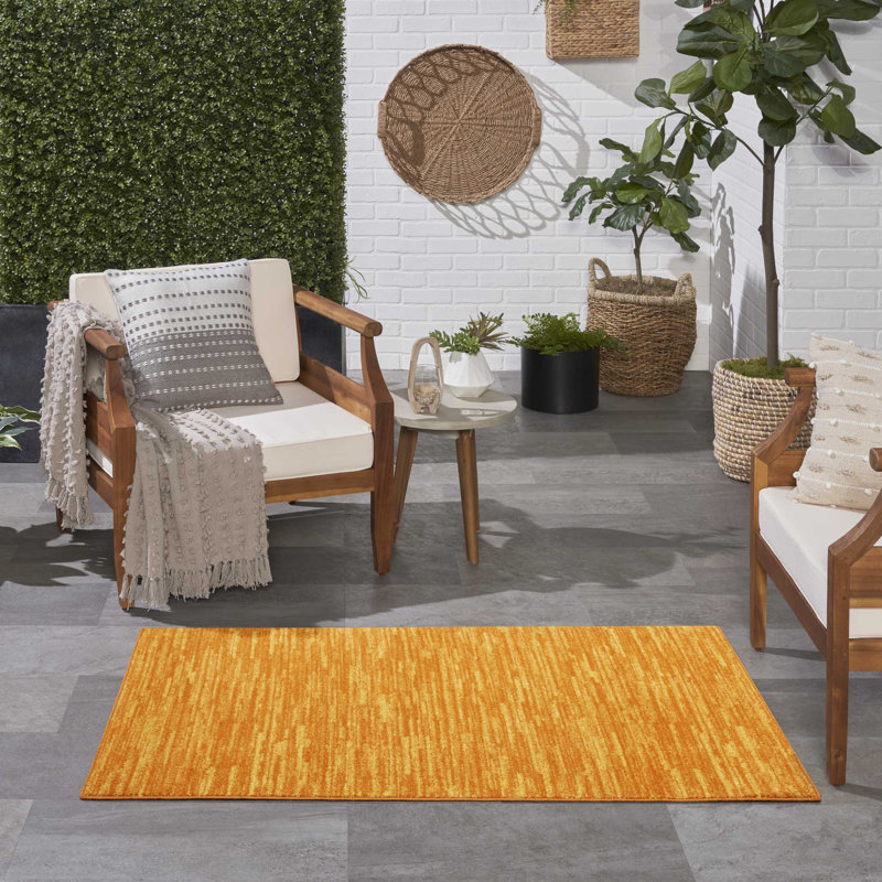 Mullican Sandy Solid Sunburst Orange Easy Care Indoor/Outdoor Area Rug, Rectangle 3' x 5'