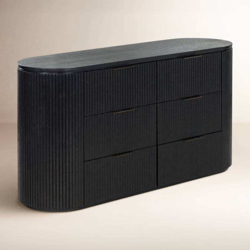 Kiki Fluted 6 Drawer Dresser, Black