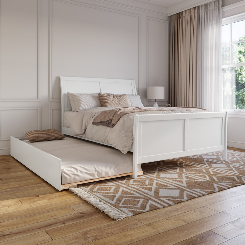 Fitzsimmons Solid Wood Platform Bed with Matching Footboard and Trundle, White, Queen
