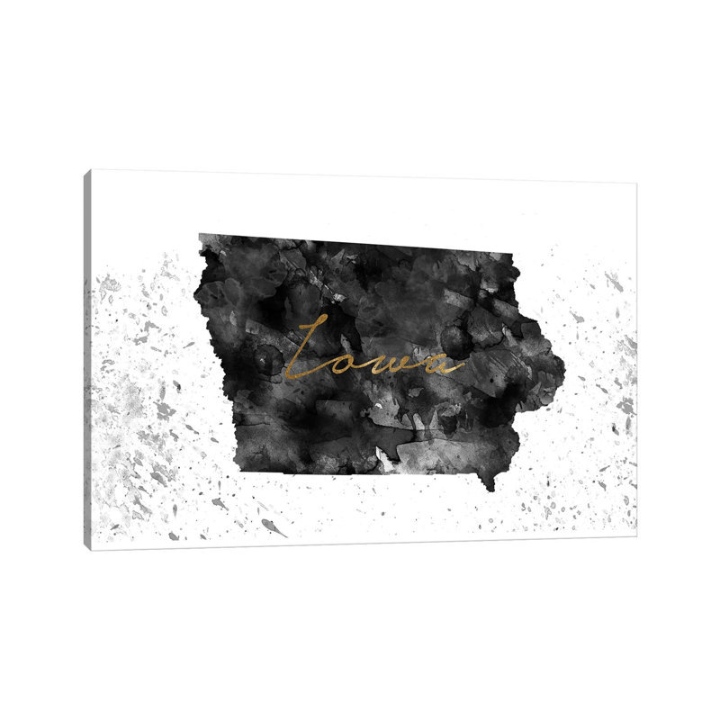 Iowa Black And White Gold by WallDecorAddict - Wrapped Canvas Gallery-Wrapped Canvas Giclée, 152.5 cm H x 101.5 cm W