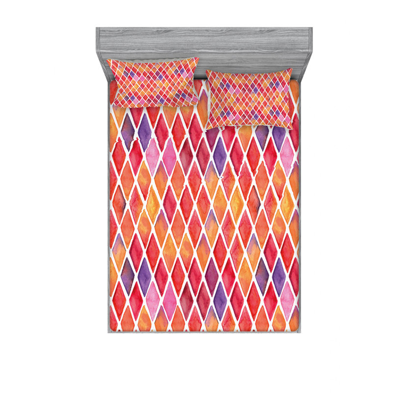 Ensemble de draps à motif géométrique diamant, Ensemble de draps pour lit double avec un drap-hou