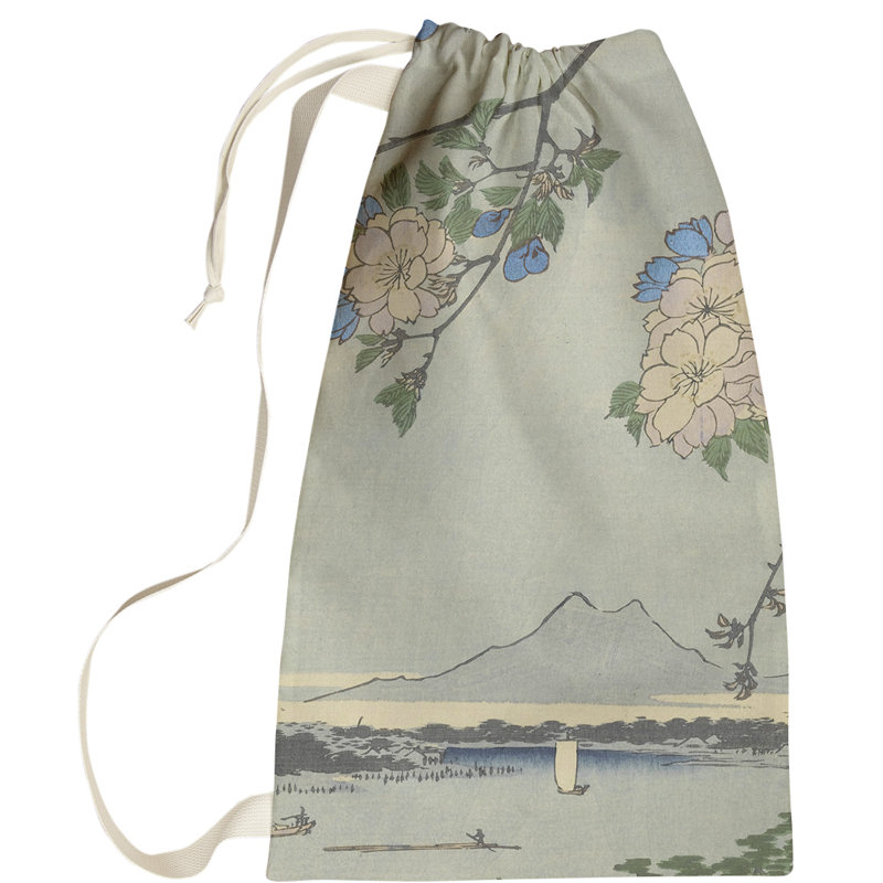 Sac à linge à fleurs au-dessus du fleuve Macintyre, Grand (H 76,5 po x l 29,5 po x P 1,5 po), Gris/Bleu/Orange