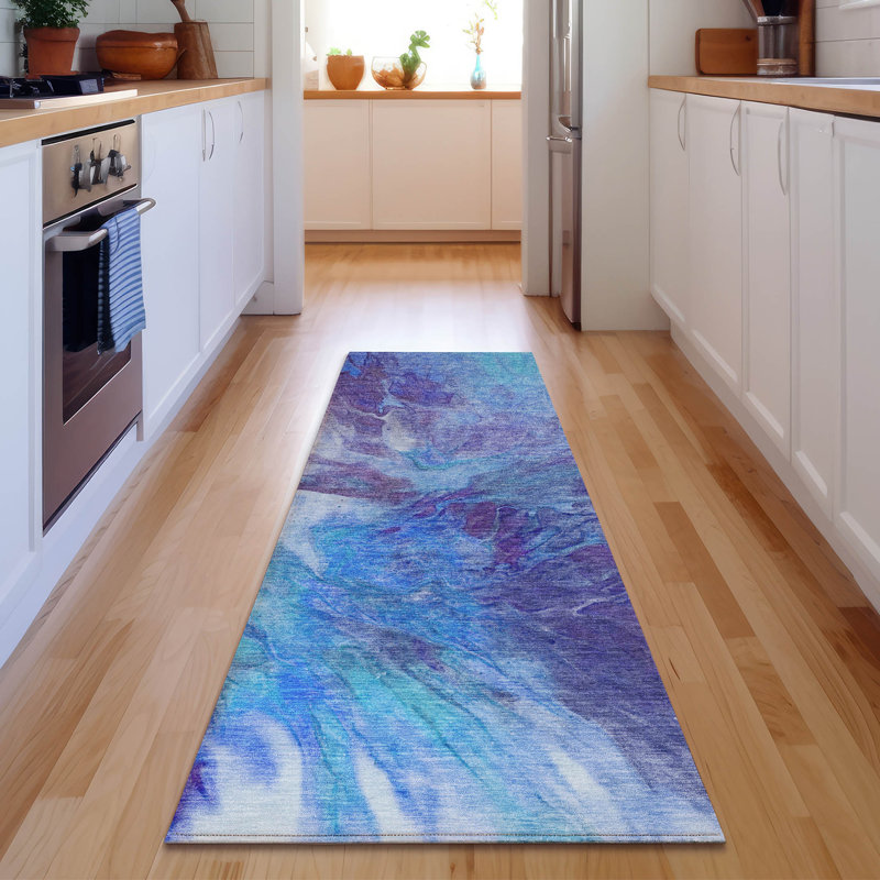 Premium Machine Washable Cerrito Blue Rug, Runner 2'3" x 7'6"