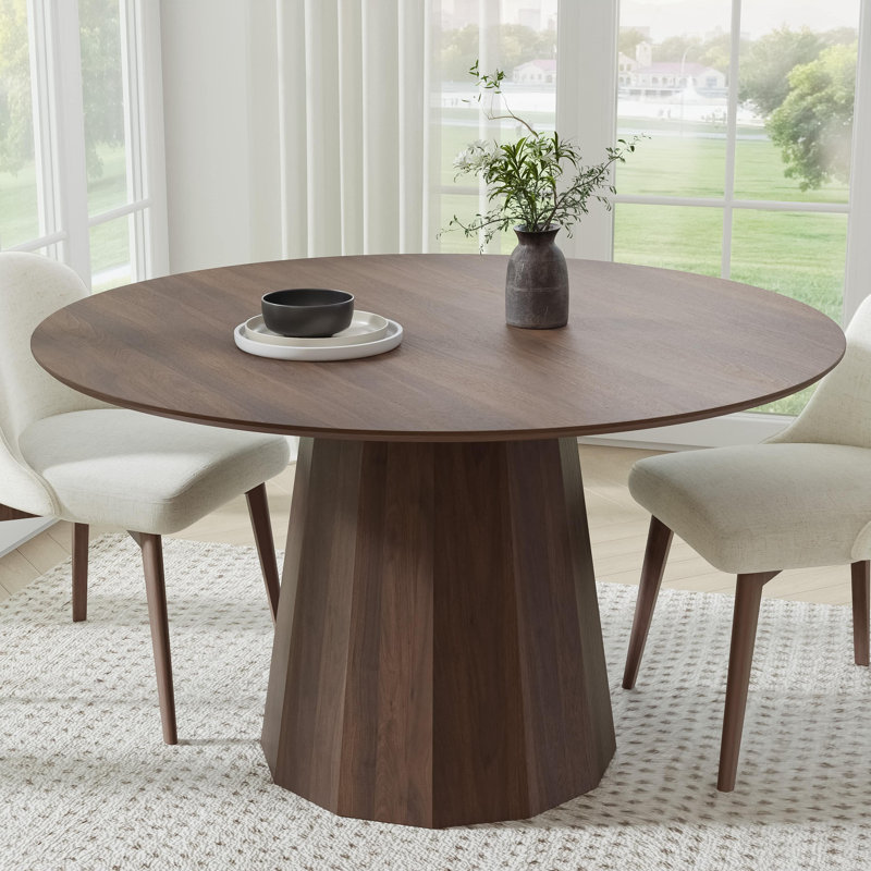 Solid Wood Dining Table Round Pedestal Kitchen Table, Walnut, 30”H x 52”L x 52”W