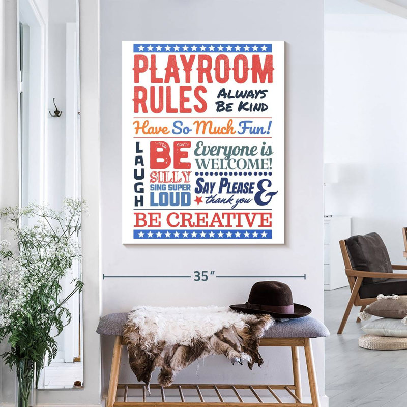 " Playroom Rules " by HomeyNotes Studio, 35" H x 28" W x 1.25" D