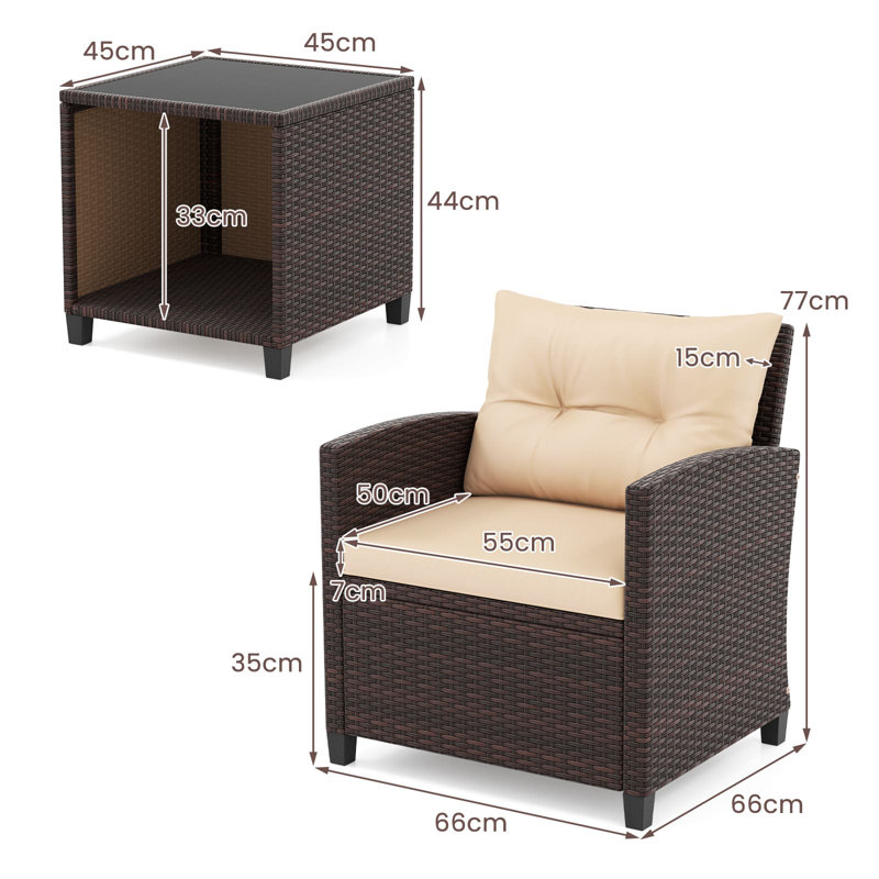 Wicker 2 - Person Garden Lounge Set with Cushions