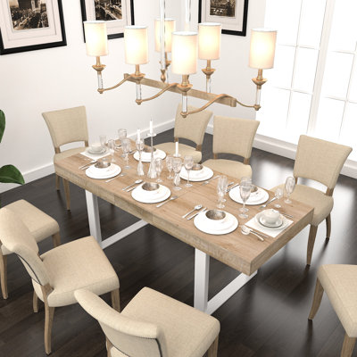 Modern Extendable Dining Room Conference Table, White And Oak Color Combination Wooden With A Smooth Surface Accommodates 10