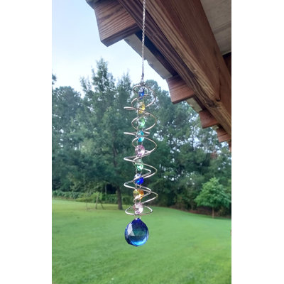 Tourne-vent en cristal 18,5 "- prismes colorés et boule de regard bleue, décoration suspendue pour fenêtre / jardin