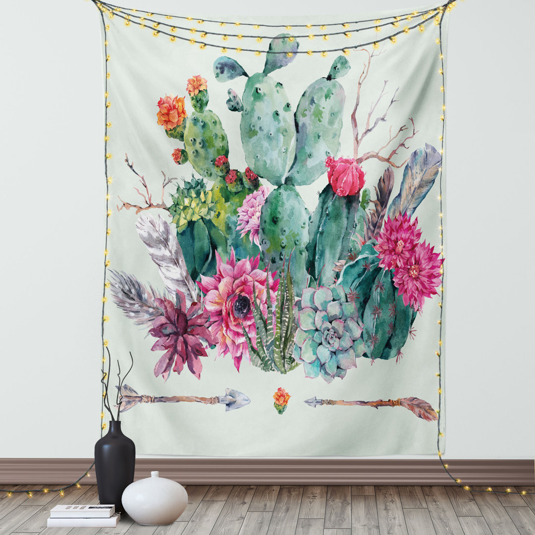 Wandbehang Spring Garden Boho Style Bouquet von Thorny Pflanzen Blüten Pfeile Federn