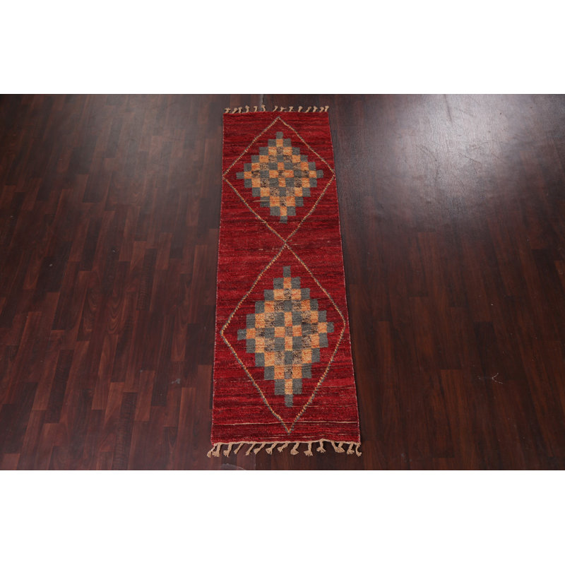 One-of-a-Kind 2'9" X 8'8" New Age Runner Wool Area Rug in Red