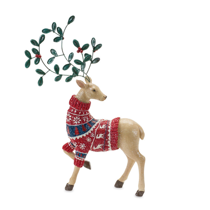 Figurine de cerf et de bois de gui (ensemble de 2)