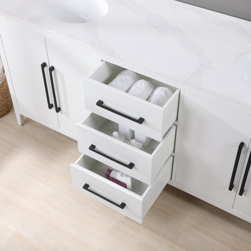 Adrienne 72" Double Bathroom Vanity with Quartz Top, White