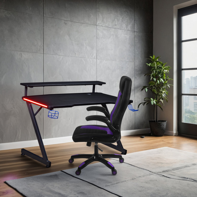 Ensemble de bureau et de chaise de jeu Orlene Gaming, Mauve