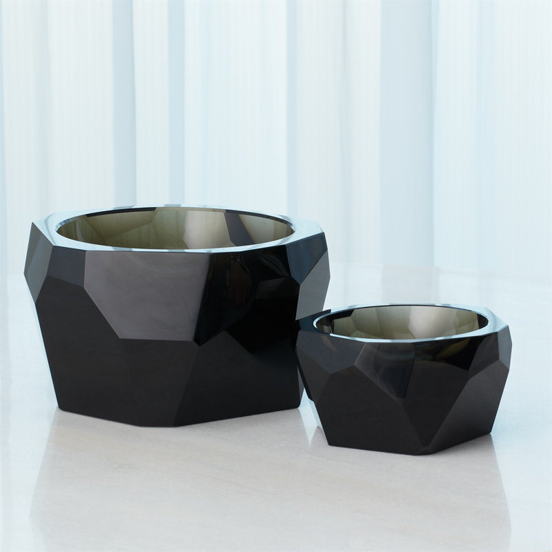 Multi Facet Crystal Bowl, Gray, 4" H x 7" W x 15.75" D