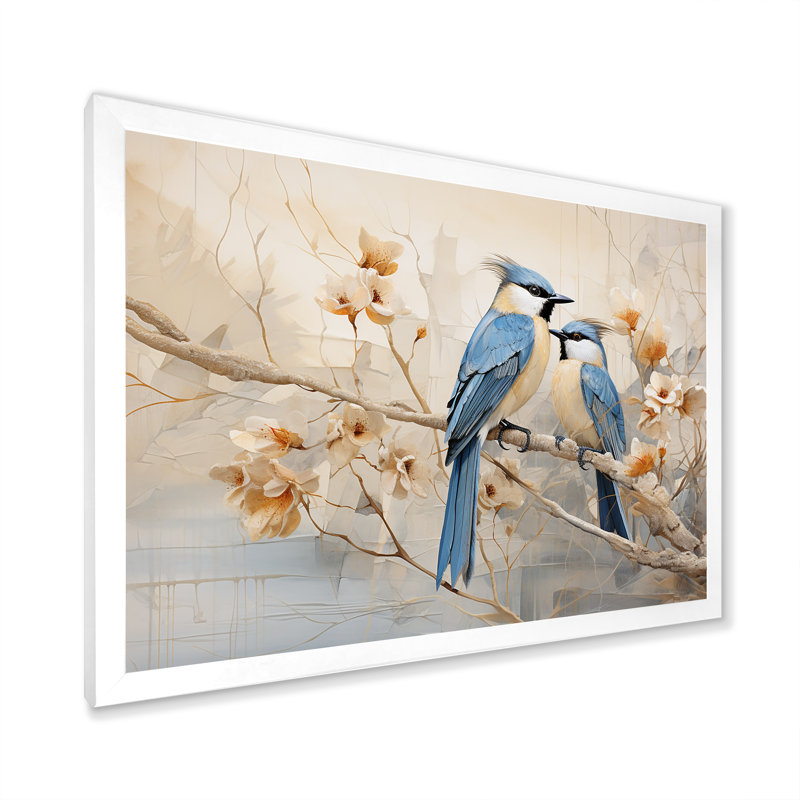 Oiseaux du paradis et fleurs sur toile, Cadre simple blanc, H 24 po x l 32 po x P 1 po