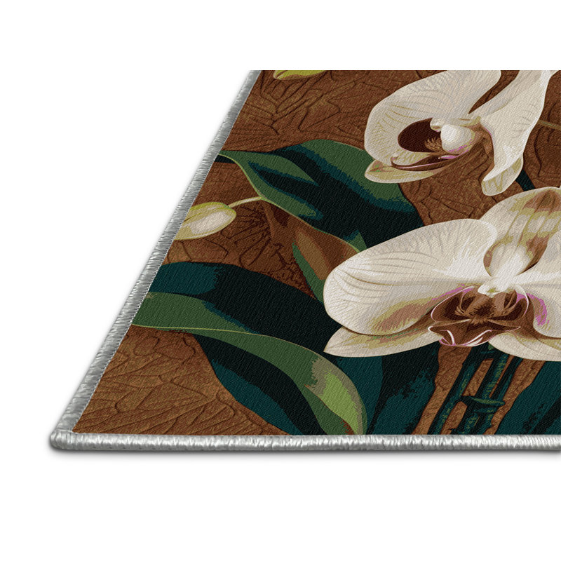 Tapis botanique beige lavable à la machine