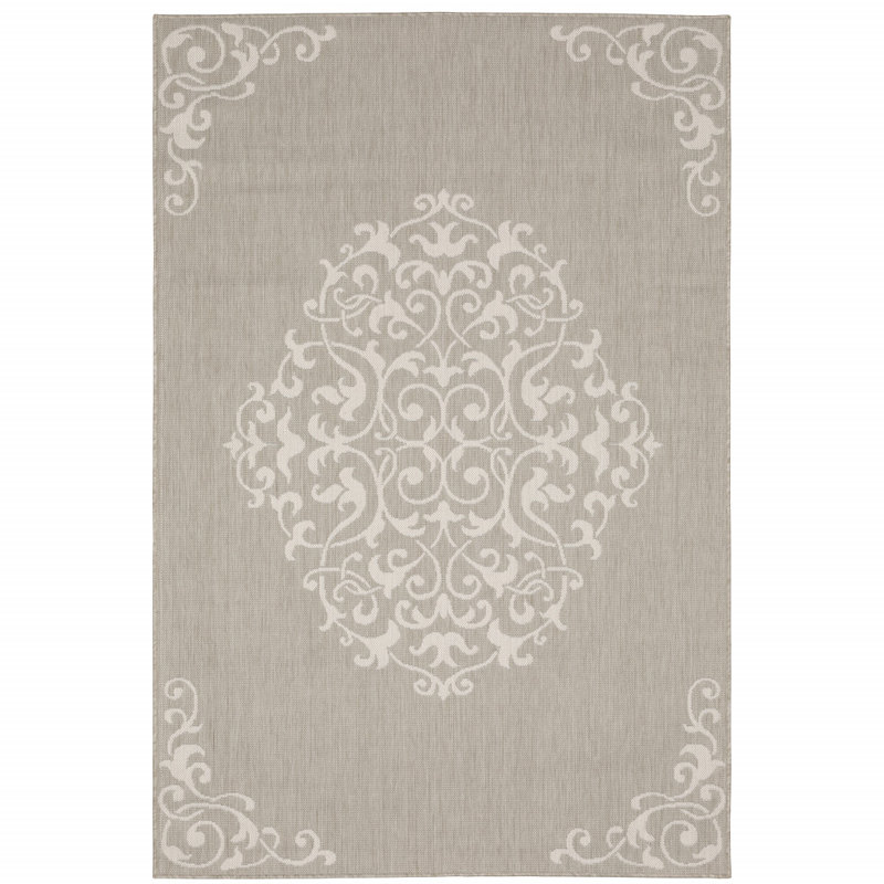 Tapis oriental intérieur / extérieur taupe / ivoire Millry, Rectangle 7 pi 10 po x 10 pi