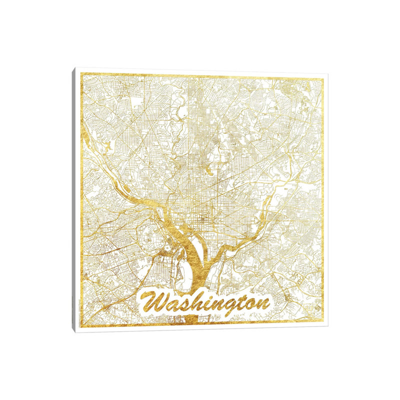 Washington, D.C. Gold Leaf Urban Blueprint Map 1 Piece Wrapped Canvas Wall Art, 66.04 cm H x 66.04 cm W x 3.175 cm D