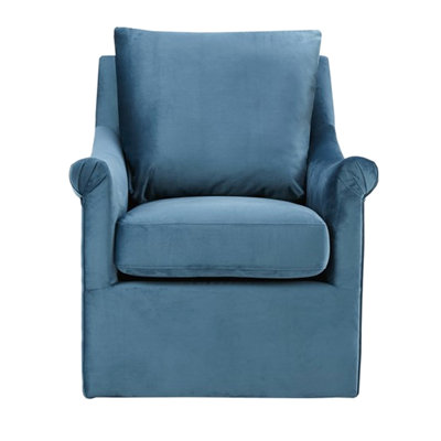 Fauteuil inclinable à oreilles pivotant bleu, revêtu de velours lisse, accoudoirs courbés, mousse haute, structure en bois massif, rotatif à 360 °, entièrement assemblé et confortable, housse en velours rotatif à 360 degrés,