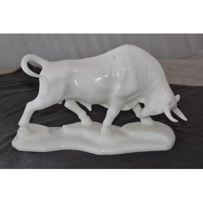 Wall Street Bull Made of White Marble Size: 11" x 5" x 7"H