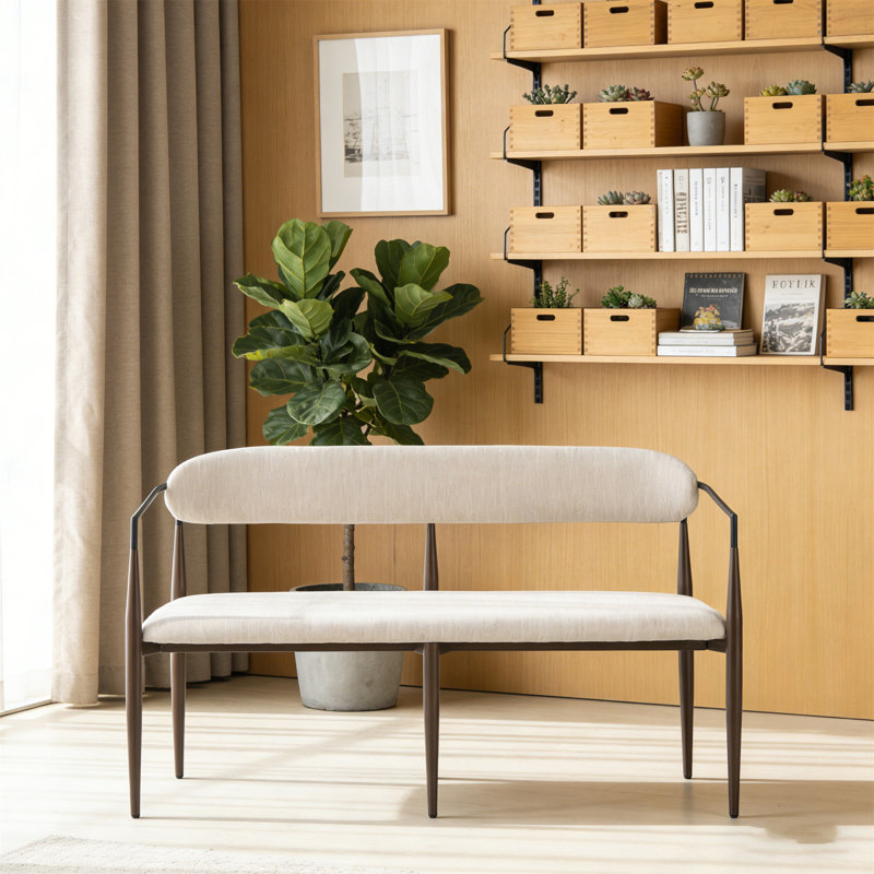 Causeuse en métal, Tissu beige, Gris