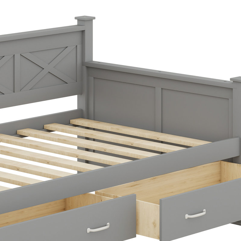 Lit de jour simple en bois moderne et rustique de style décontracté avec tiroirs, Gris