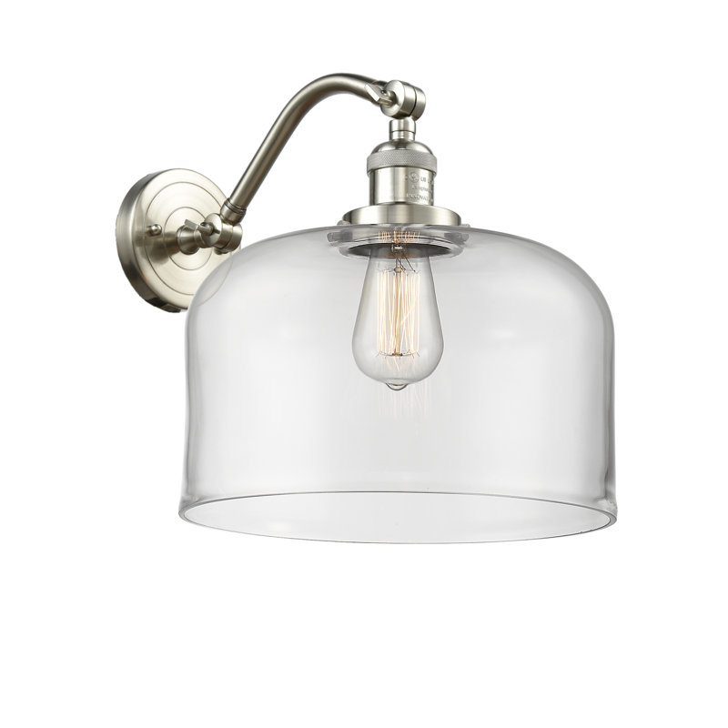 Applique murale 1 lumière 12 po Bell, Ampoule incandescente rétro 60 watts, Clair, Nickel satiné brossé