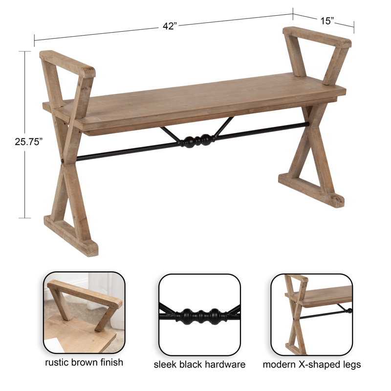 Petrin Entryway Bench, Rustic Brown, 25.75" H x 42" W x 15" D