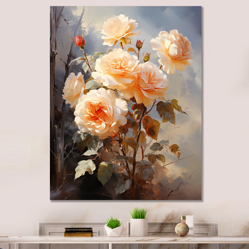 Impression romantique Carsta Peach Roses II, H 32 po x l 16 po x P 1 po, Toile tendue