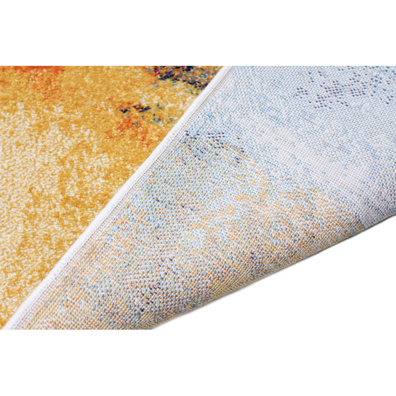 Vibrant Blue and Orange Abstract Synthetic Rectangular Rug 4' x 6'