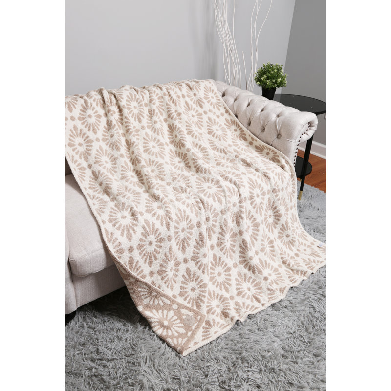 Jeté floral luxueux à motif damassé floral - Beige