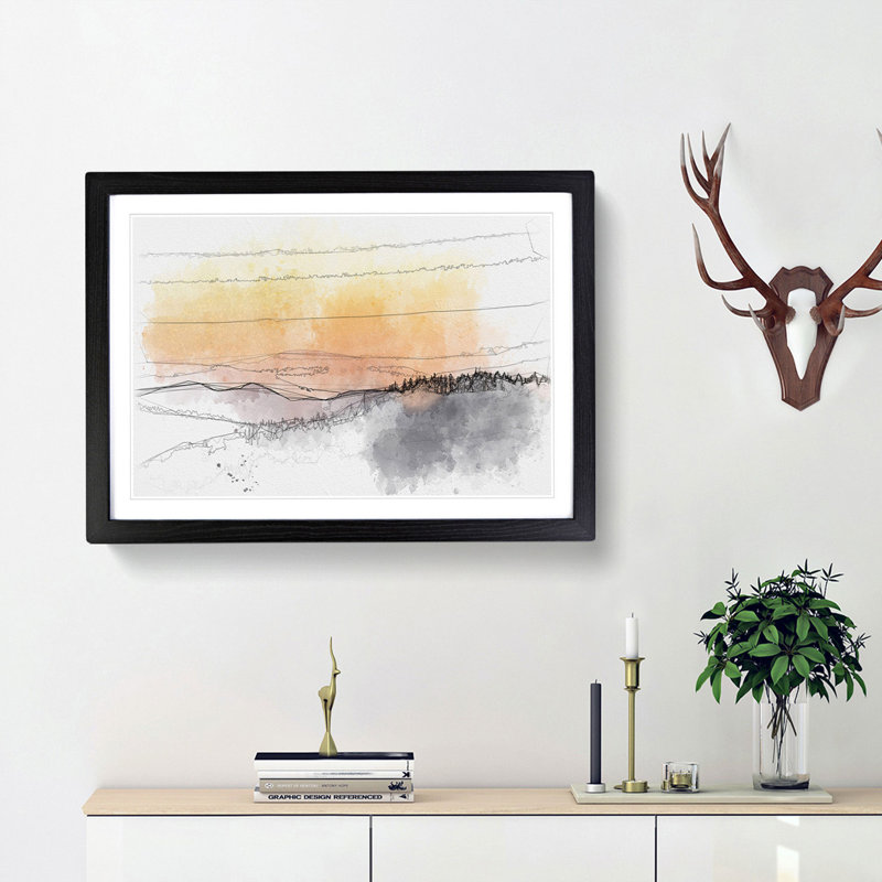 Sunset View Sketch - Picture Frame Graphic Art Print, Black Framed, 40cm H x 60cm W x 2cm D