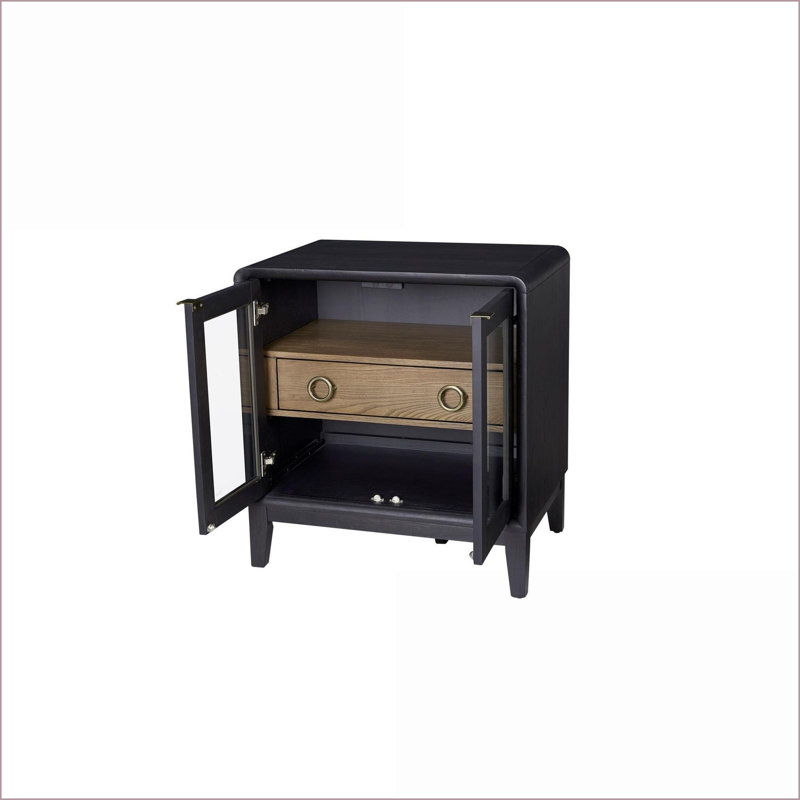 Table de chevet avec tiroir de rangement en verre Modern