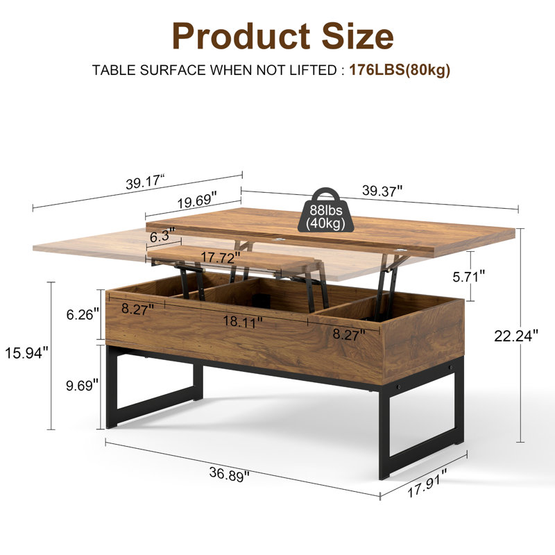 Table basse Susie 4-en-1 avec rangement, table basse multi-fonctions pour le salon, Brun