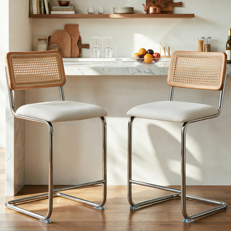 Ensemble de 2 tabourets à hauteur de comptoir Natural Rattan, Blanc, 2