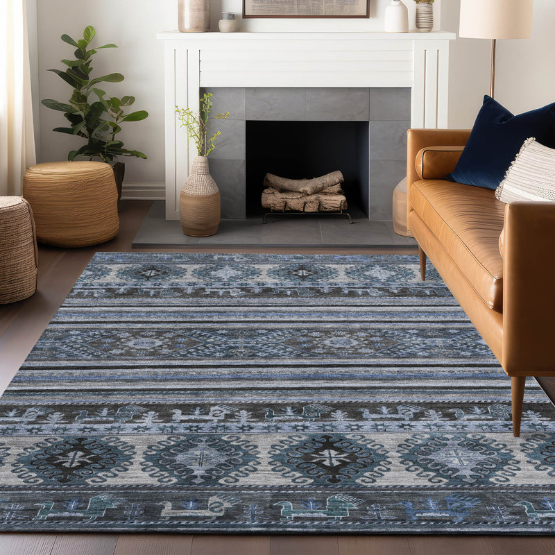 Claritha Blue Washable Indoor-Outdoor Rug - LOOMLAN, 9' x 12'