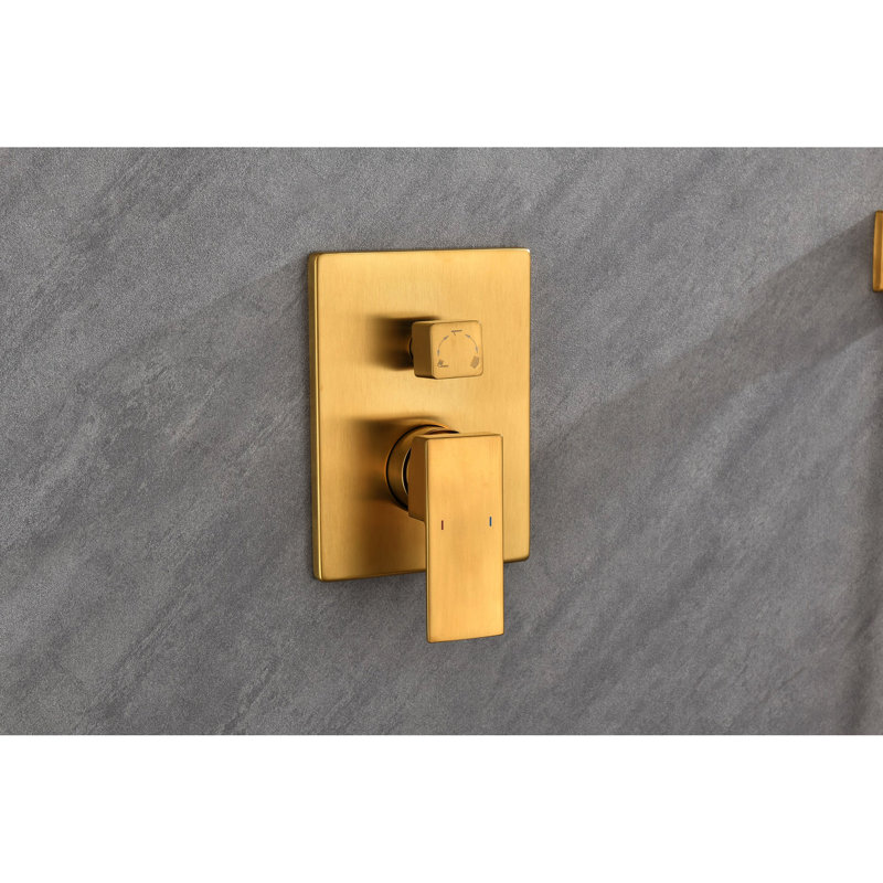 Robinet de douche haut avec tête rectangulaire et douchette - laiton doré salle de bain 3
