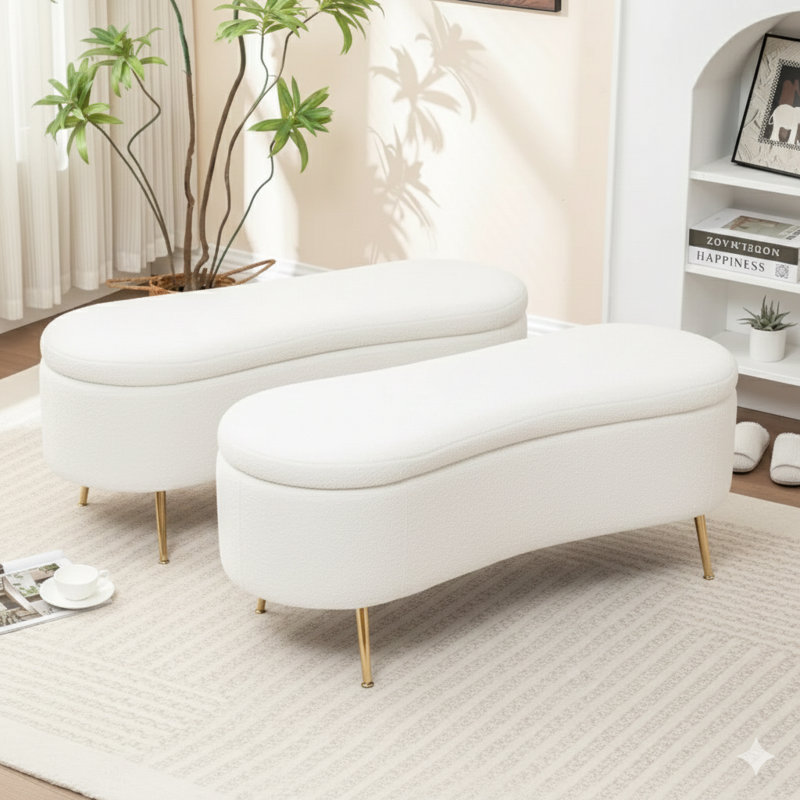 Banc de rangement rembourré Kaybree, Blanc
