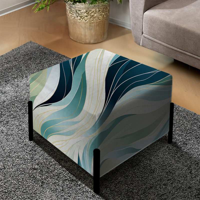 Bleu et vert ikat tourbillon Oasis - repose-pieds carré abstrait